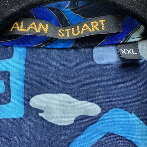 **SOLD**Alan Stuart Shirt Mens XXL 2XL Blue Abstract Art Pullover Banded Pocket - Picture 12 of 13